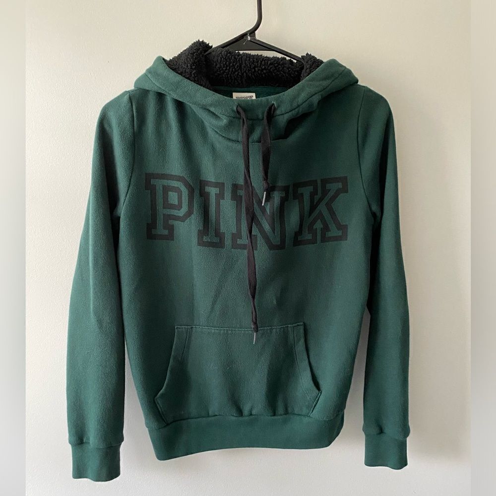 Pink Victoria’s Secret green hoodie